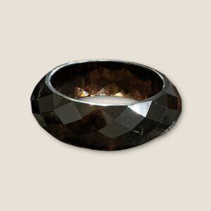 Vintage  Estate Smoky Faceted Diamond Pattern Bangle Bracelet